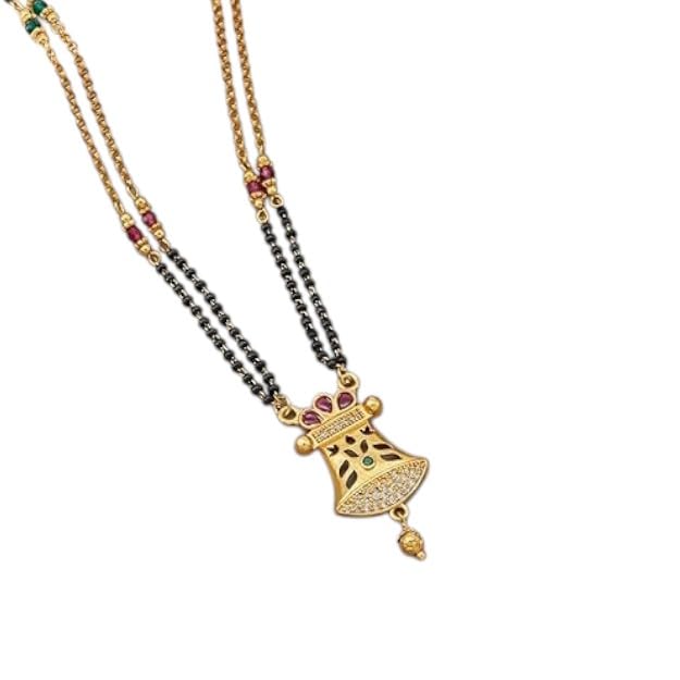 Gold Plated Necklace Short Mangalsutra Black Beads Tanmaniya, Chain