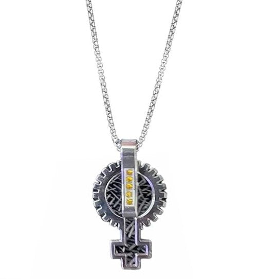 Stainless Steel Pendant with Geometric Pattern 22" Chain for Men & Boy