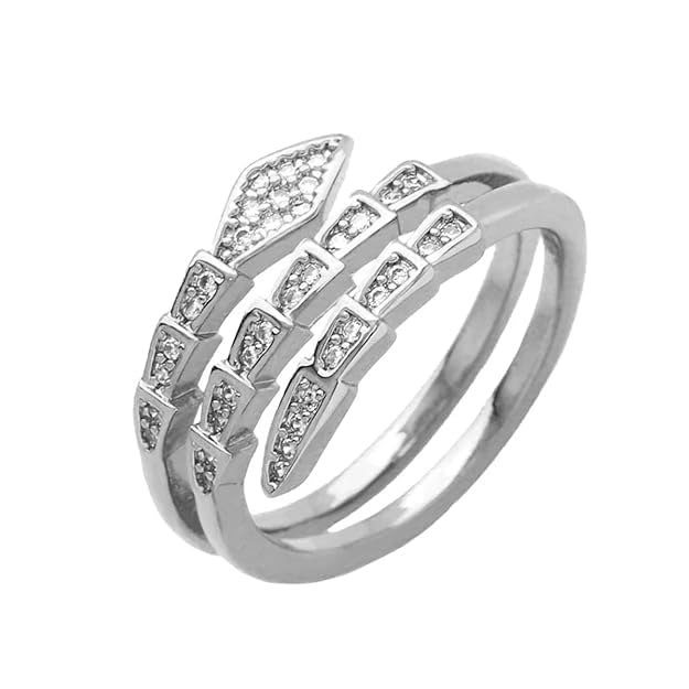 Slim Snake Adjustable Ring Layered Cubic Zirconia Free Size Ring For Women