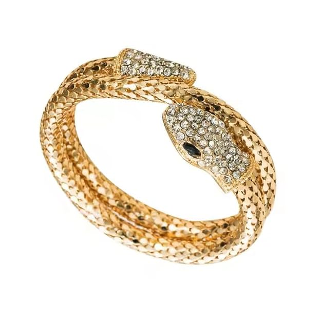Serpent Gold Zircon Studded Bracelets | Flexible Bendable Bling Party Statement Snake Bracelets & Bangles | Festive Gifts for Women