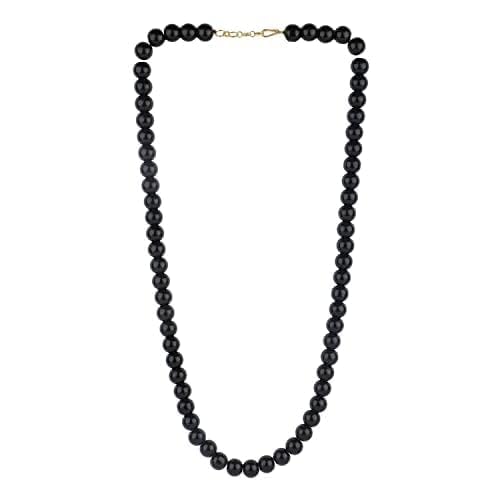 Round Pearl Mala Necklace 8mm Pearl Necklace for Men or Women, Pearl Choker Necklace Fashion Jewellery for Men and Women Black