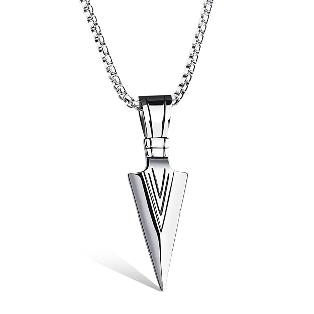 Stainless Steel Arrowhead Pendant Chain Necklace for Men Boys 22" Silver  Chain