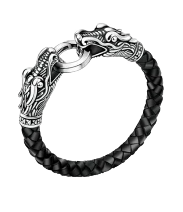 Biker Punk Lion Dragon Leather Stainless Steel Kada Bangle Bracelet