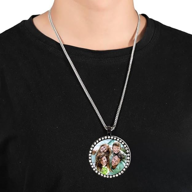 Rhinestone Photo Charm | Oval Grey White Crystal Photo Pendant