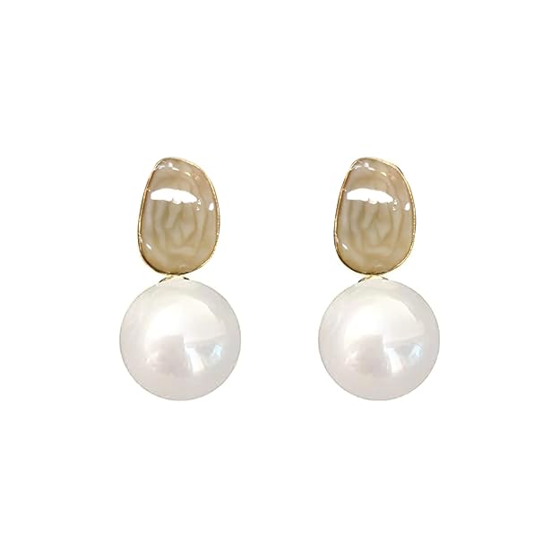 Elegant Pearl Drop Earrings, Gold Plated Fashionable Korean Circle of Life Gold-Tone Accent, White Faux Pearl Studs