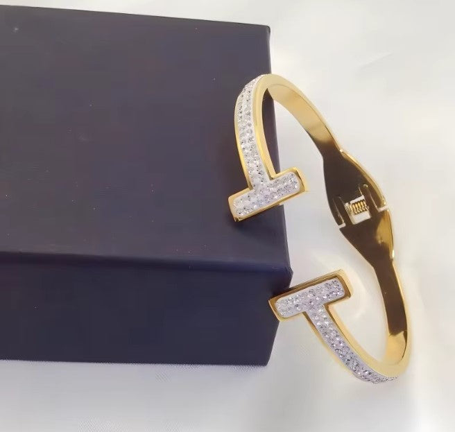 Golden Stainless Steel Premium Artificial Diamond Bracelets For Women