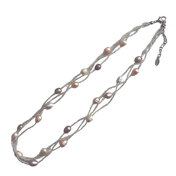 Dual Layer Elegant Natural Freshwater Pearl Necklace Pearl Jewellery Necklace for Women Ladies and Girls, Pearl, Pearl