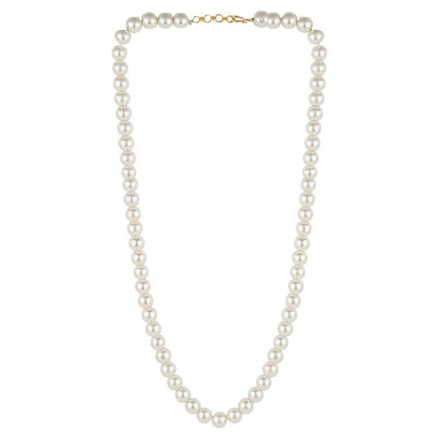 Round Pearl Mala Necklace 8mm Pearl Necklace for Men or Women, Pearl Choker Necklace Fashion Jewellery for Men and Women White