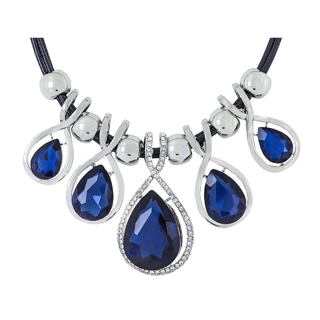Stylish Blue Crystal Grey Necklace For Girls Women