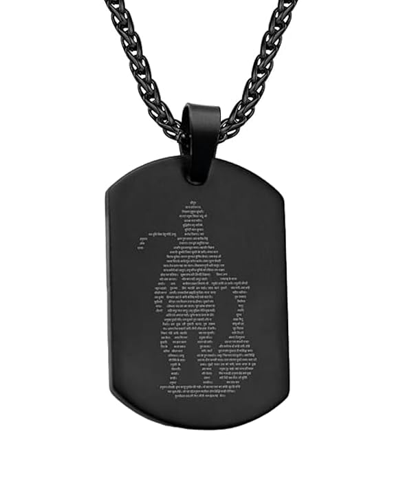 Dog Tag Stainless Steel Necklace Hanuman Chalisa and Gada Micro-carved Locket & Pendant Men & Guys in Black 22"”