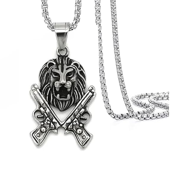 Lion Necklace Rock Punk Style Jewellery Silver Stainless Steel Chain Necklace &amp; Pendant for Men 22"