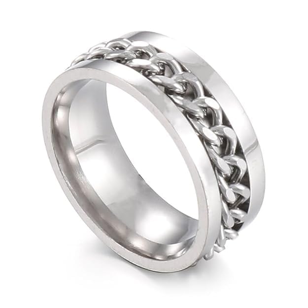 Fidget Ring for Men Anxiety Rings: 8mm Stainless Steel Spinner Ring, Stress Relief Spinning Ring in Silver for Men & Boy Size 5-11
