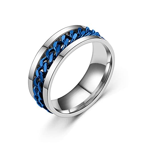 Fidget Ring for Men Anxiety Rings: 8mm Stainless Steel Spinner Ring, Stress Relief Spinning Ring in Blue for Men & Boy Size 5-11