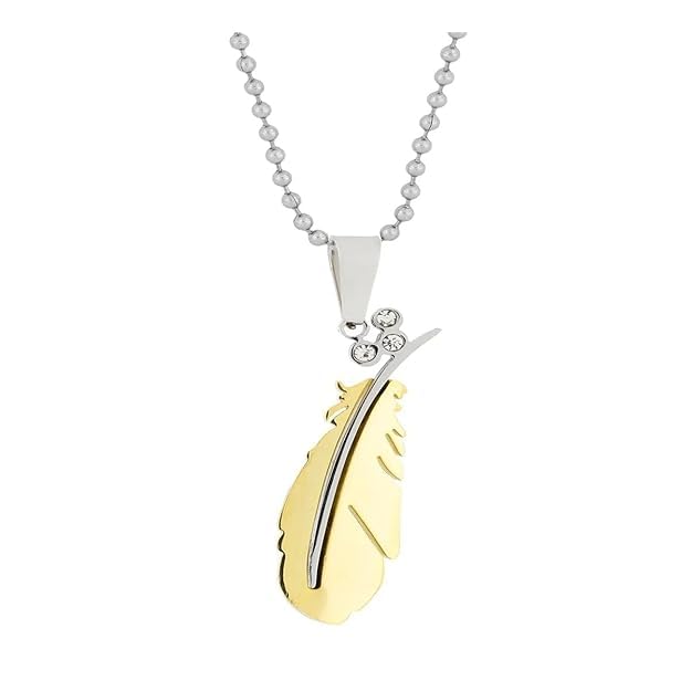 Leaf Gold and Gray Stainless Steel Pendant Chain Necklace 22 inch