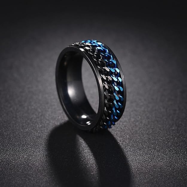 Mens Spinner Ring for Anxiety Relief - 8mm Stainless Steel Blue