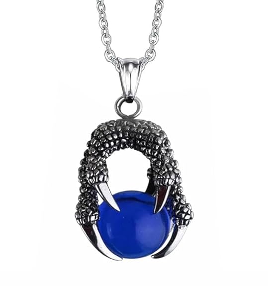Stainless Steel Chain Dragon Claw Pendant Necklace Blue Silver Black Blur Glass Bead Pendant Retro Style Jewellery Accessories 22" Blue