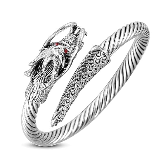 Fancy Open Adjustable Oxidised Stainless Steel Dragon Cuff Bracelets For Men Mens Boy