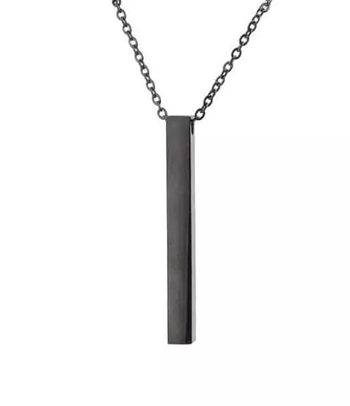 Fancy Black 3D Cuboid Vertical Bar Stick Locket Pendant 24 inches Chain Stainless Steel Pendant Set Boys Mens