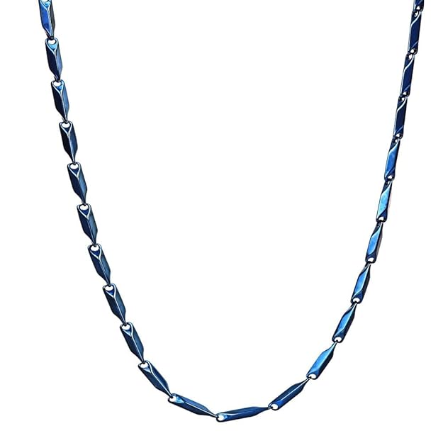Stylish Blue Rice Stainless Steel All Time Trending Glossy Royal Blue Color Rice Chain For Men | 20" Length And 3 mm Thickness