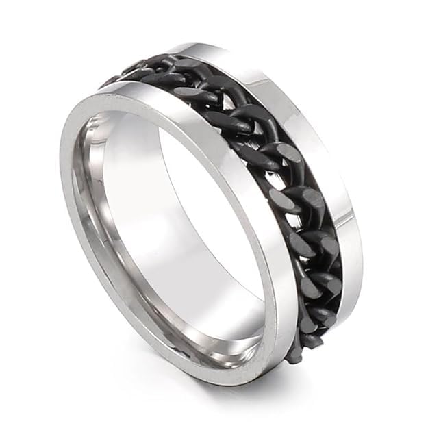 Fidget Ring for Men Anxiety Rings: 8mm Stainless Steel Spinner Ring, Stress Relief Spinning Ring in Black for Men & Boy Size 5-11