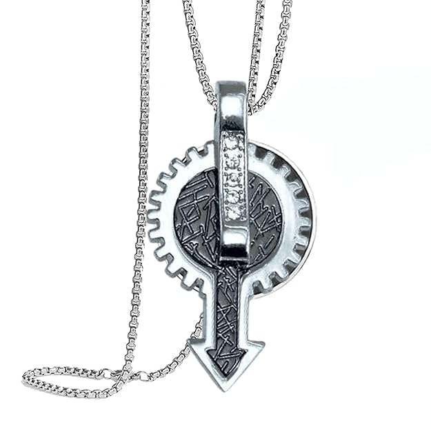 Celtic Knot Design Pendant Necklace with Crystals, Stainless Steel Chain, Silver Tone and 22" Chain for Men & Boy