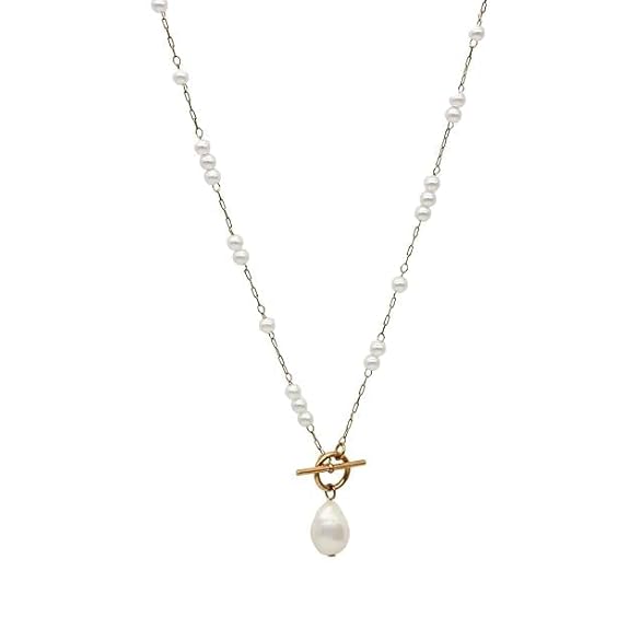 White Pearl and Stainless Steel Anti Tarnish Necklace For Women