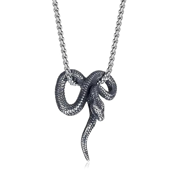 Snake Pendant with Chain Stainless Steel Animal Gothic Jewellery Men's Vintage Necklace 22 inch