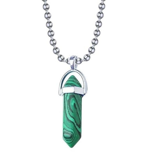 Bullet Pencil Natural Green Stripes Malachite Crystal Pendant Chain For Men and Women