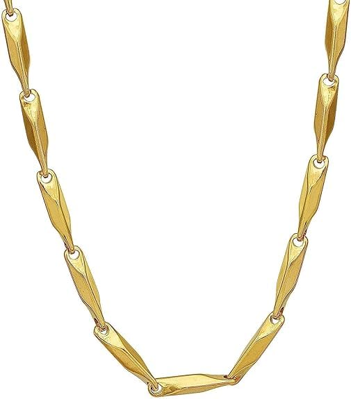 Stainless Steel Rice Chain Gold Plated Twisted Bar Design for Men and Boys (Gold)