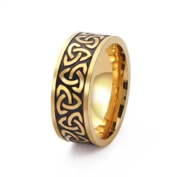 Gold Plated Band, Design Stainless Steel Celtic Trinity Knot Witch Knot Irish Triquetra Ring for Men & Women, Size 17-20