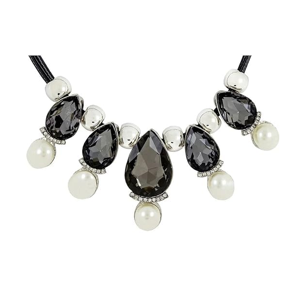 Black Crystal American Diamond Stylish Pear Greyr Platednecklace For Girls Women
