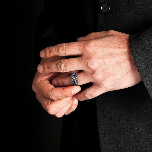 Evil Blue Eye Owl Face Ring Silver Alloy Adjustable Ring For Men Boys Women Girls