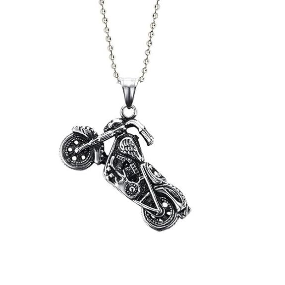 Stainless Steel Oxidized Gray Motorcycle Bike Pendant Chain Men