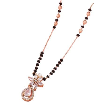 Flower Cubic Zirconia Copper Rose Gold Beads Neck Mangalsutra Women