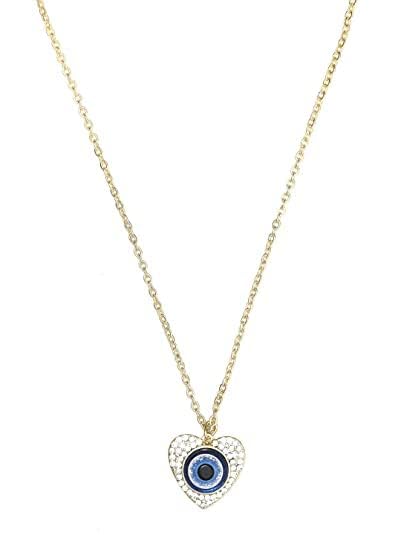 Blue Stones Gold Plated Evil Eye Heart Pendant Chain For Womans & Girls