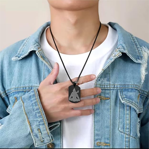 Mahadev Locket Jyotirling Dog Tag and Trishul Stainless Steel Pendant Necklaces, 22" Black and Silver, Combo Pack of 2