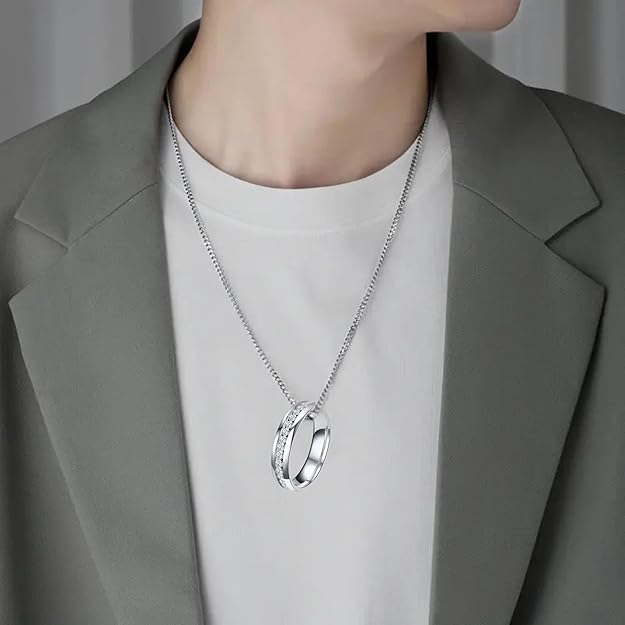 Fashionable Finger Ring With Necklace For Men- Man's Fashionable with Box Chain Ring & Chain Size 24"