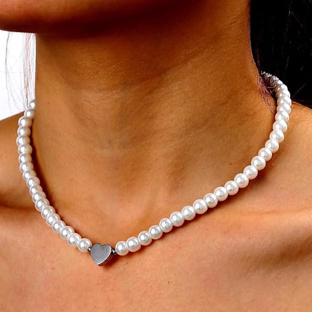 Fashion Jewellery Necklaces Pearl Bridal Wedding Necklace Heart Shape Pearl Choker Necklaces For Women Girls