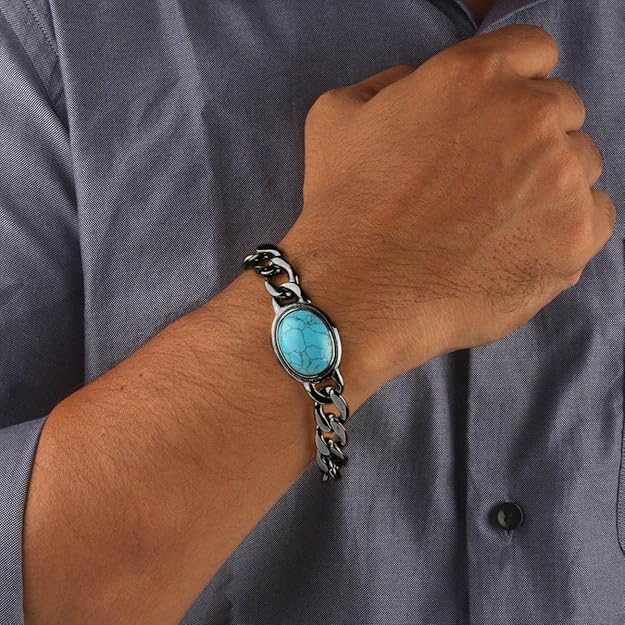 Salman Curb 18K Gold Plated Surgical | Stainless Steel | Turquoise Bracelet | For Men