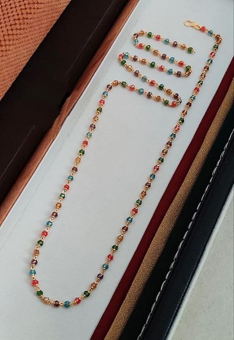 Stylish Traditional Gold Plated multicolored Golden Long Chain/Matar Mala/Necklace for Girls and Women 22 inch