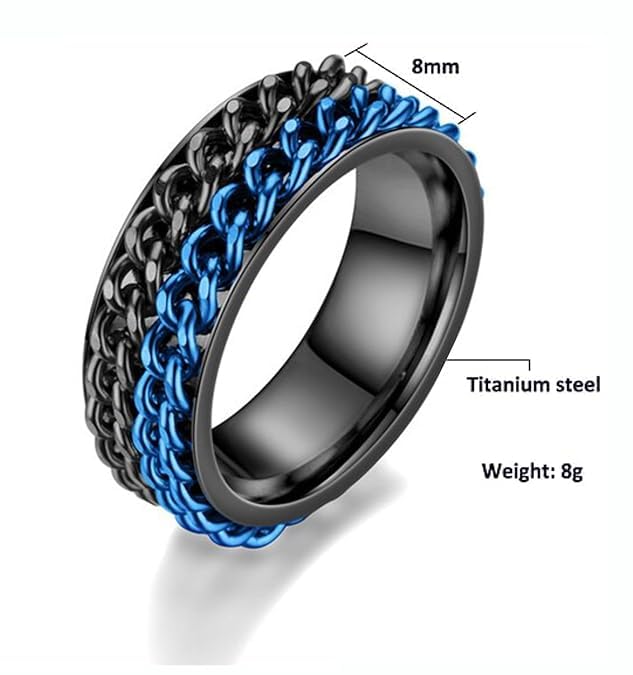 Mens Spinner Ring for Anxiety Relief - 8mm Stainless Steel Blue