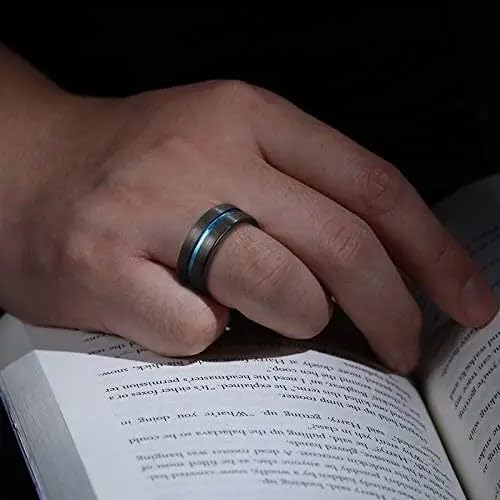 8mm Gold Groove Beveled Edge Black Tungsten Wedding Ring For Men Black Polished Steel Engagement Ring Mens Wedding Bands Size 17-21