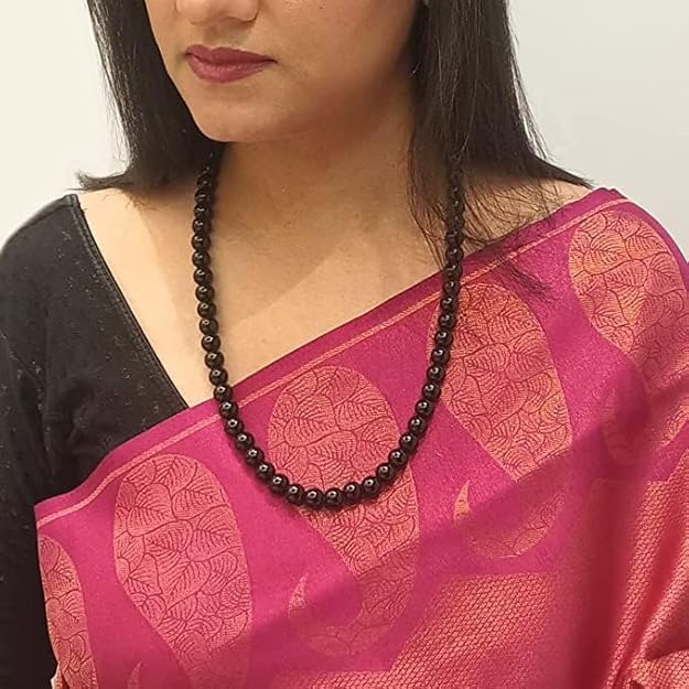 Round Pearl Mala Necklace 8mm Pearl Necklace for Men or Women, Pearl Choker Necklace Fashion Jewellery for Men and Women Black