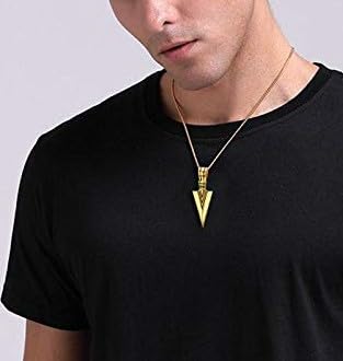 Stainless Steel Arrowhead Pendant Chain Necklace for Men Boys 22" Gold Chain