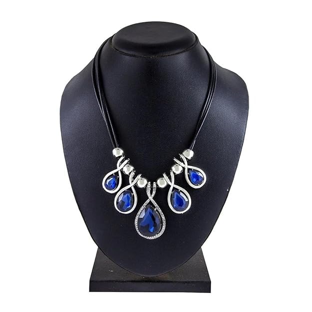 Stylish Blue Crystal Grey Necklace For Girls Women