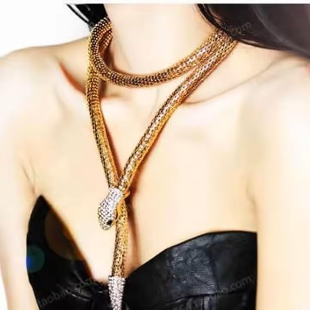 Snake Chain Necklace with Crystal Embellishments Adjustable Length luxury Punk Designer Jewellery Snake shape chain Necklace For Women