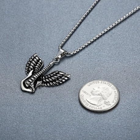Stainless Steel Angel Wing Guitar Pendant Necklace Unisex 21" Link Chain