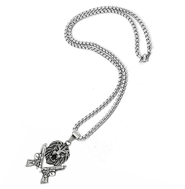 Lion Necklace Rock Punk Style Jewellery Silver Stainless Steel Chain Necklace &amp; Pendant for Men 22"
