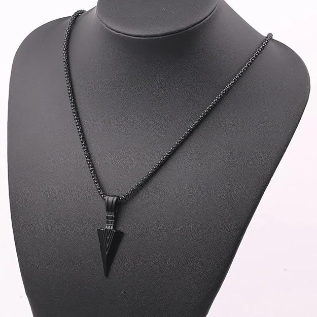Stainless Steel Arrowhead Pendant Chain Necklace for Men Boys 22" Black Chain