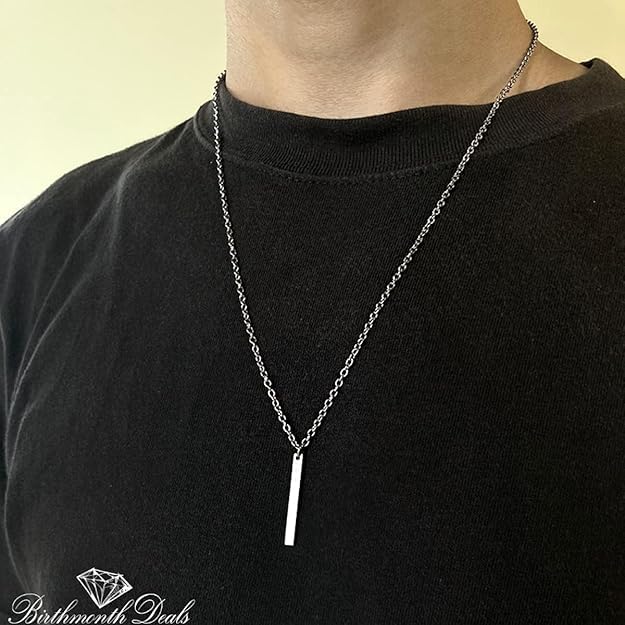 Fancy Black 3D Cuboid Vertical Bar Stick Locket Pendant 24 inches Chain Stainless Steel Pendant Set Boys Mens SIlver